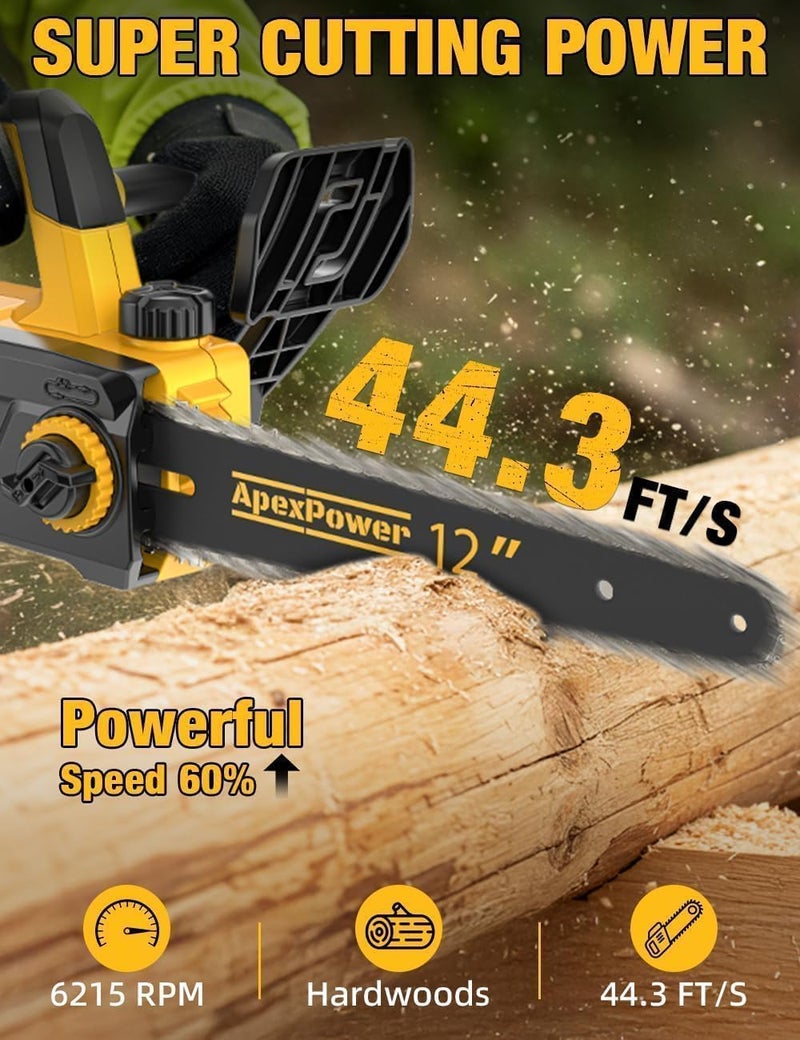 apex power 12 Inch Brushless Electric Chainsaw Cordless, for Dewalt Battery 20V, Compact Chain Saw with 44.3 FT/S Powerful Cutting, Auto Oiler Low Kickback Battery Powered Chainsaw for Tree Trimming Wood Cutting - Image 4